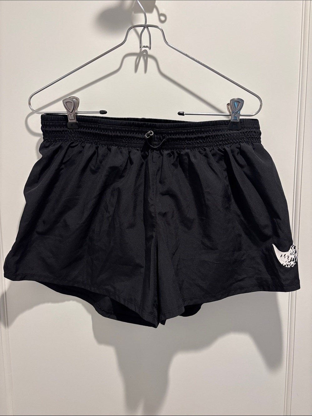 Nike Women's Black Athletic Shorts with White Swoosh
